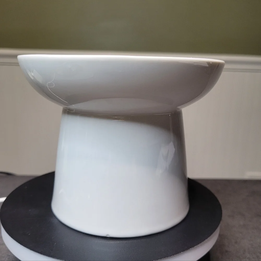 White Ceramic Elevated Cat Dish with Black Fish Skeleton Design